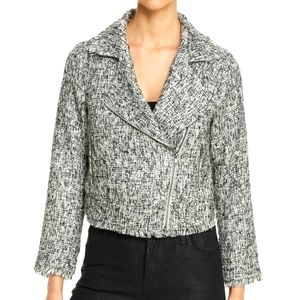Cupcakes & Cashmere Jordan tweed moto jacket marled fringe medium NWT